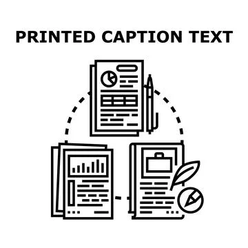 Printed caption text document content creating process Stock Illustration