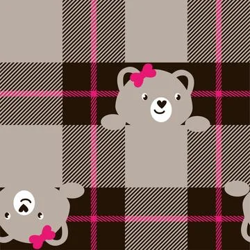 Printed check seamless pattern with bear faces. Stock Illustration