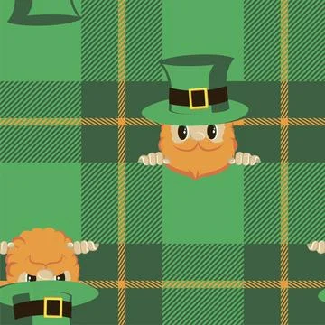 Printed check seamless pattern with Leprechaun face. Stock Illustration