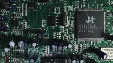 Printed circuit board and transistors close up HD stock footage Stock Footage 83396213