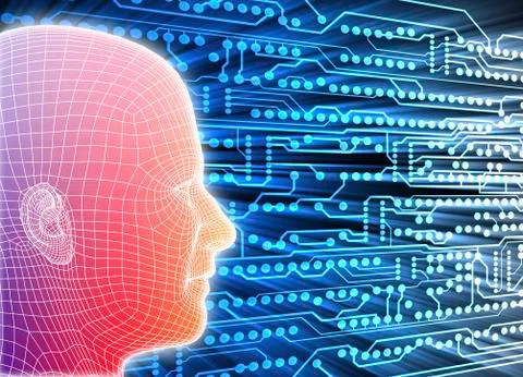 Printed circuit board and wireframe head Stock-Illustration