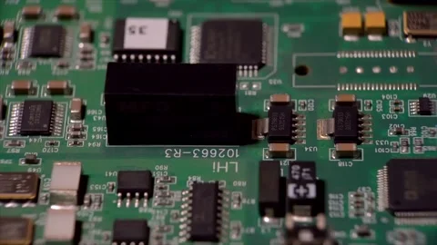 Printed circuit board assembly. Dolly shot closeup. Stock Footage 252016538