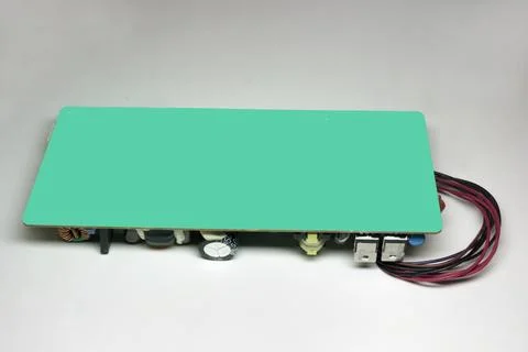 Printed circuit board back side, with no components because of the green sc.. Stock Photos