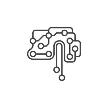 Printed circuit board brain vector icon in thin line style Stock Illustration