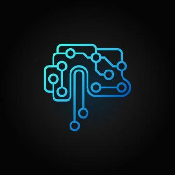 Printed circuit board brain vector blue outline icon Stock Illustration