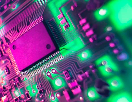 Printed Circuit Board. The central processing unit interprets and executes Stock Photos
