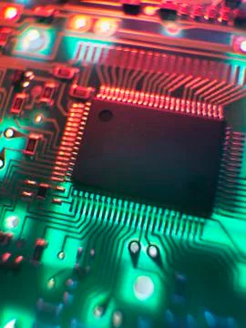 Printed Circuit Board. The central processing unit interprets and executes Stock Photos