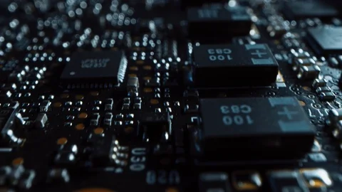 Printed Circuit Board, Computer Motherboard Components: Microchip, CPU Processor 库存影片 120929260