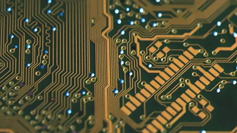 Printed Circuit Board With Conductive Traces, Vias, And Electronic Stock Footage 233074019