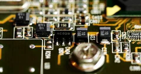 Printed Circuit Board Consists Of Capacitor, Resistor, And Integrated Stock Footage 159946213