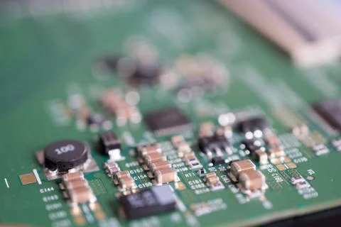 Printed circuit Board with electronic elements Stock Photos