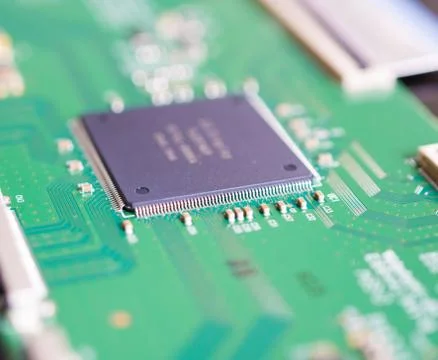 Printed circuit Board with electronic elements Stock Photos