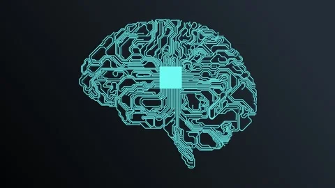 The printed circuit board in the form of a human brain pulsates and is drawn Stock Footage 219652740