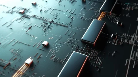Printed circuit board futuristic server. 3d rendering Stock Footage 123692950