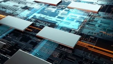 Printed circuit board futuristic server. 3d rendering Stock Footage 123693004