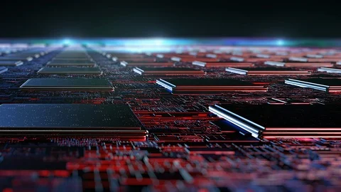 Printed circuit board futuristic server. 3d rendering Stock Footage 124459378