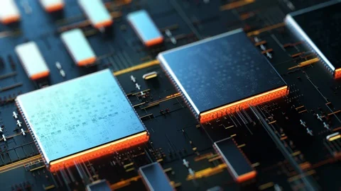 Printed circuit board futuristic server. 3d rendering Stock Footage 124977822