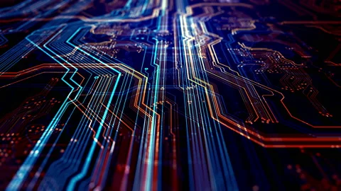 Printed circuit board futuristic server. 3d rendering Stock Footage 140582958