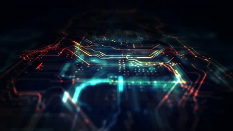 Printed circuit board futuristic server. 3d rendering Stock Footage 158389800