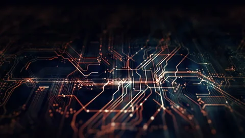 Printed circuit board futuristic server. 3d rendering Stock Footage 160925381