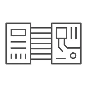 Printed circuit board layout microchip contacts thin line icon, electronics Stock Illustration
