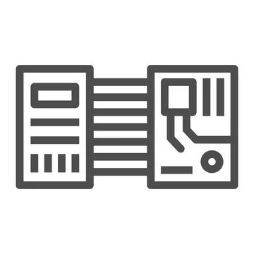 Printed circuit board layout microchip contacts line icon, electronics concept Stock Illustration
