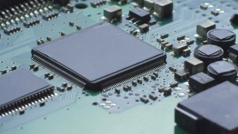 Printed circuit board with many electrical components Stock Footage 293745152
