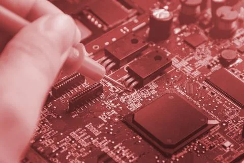 Printed Circuit Board with many electrical components Stock Photos