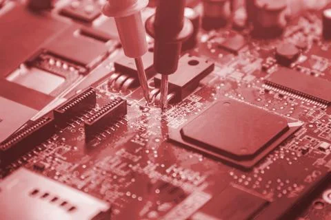 Printed Circuit Board with many electrical components Stock Photos