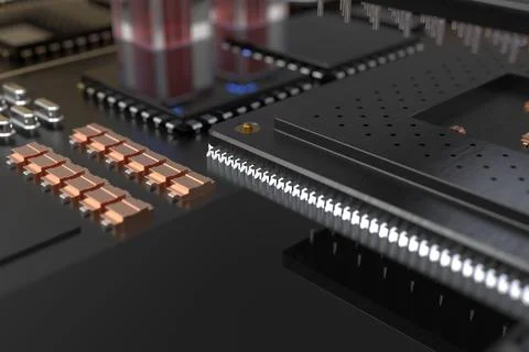 Printed circuit board with microchips, processors and other computer parts. 3 스톡 사진