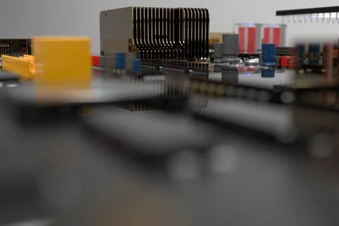 Printed circuit board with microchips, processors and other computer parts. 3 Foto stock