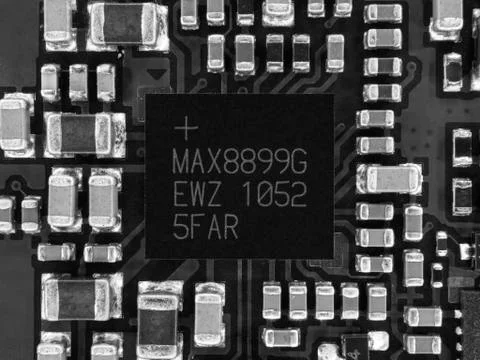 Printed circuit board with microchips, resistors and other electronic resistors Stock Photos