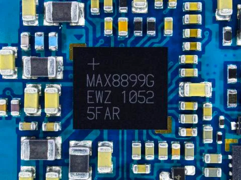Printed circuit board with microchips, resistors and other electronic resistors Stock Photos