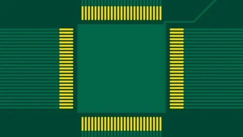 Printed circuit board. microcircuit green with copper tracks 库存插图