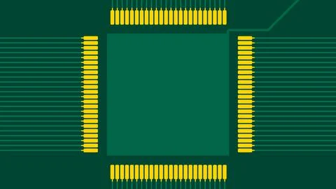 Printed circuit board. microcircuit green with copper tracks 库存插图