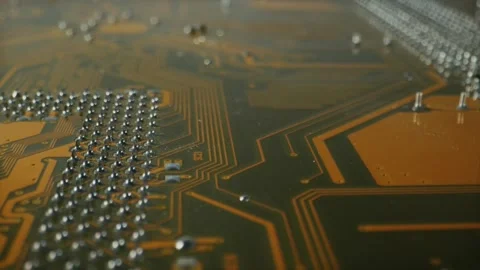 Printed Circuit Board PCB with Conductive Traces Solder Joints 4K Stock Footage 332135111