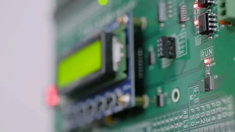 Printed circuit board - pcb for elevator with display module at lift exhibition Stock Footage 151466209