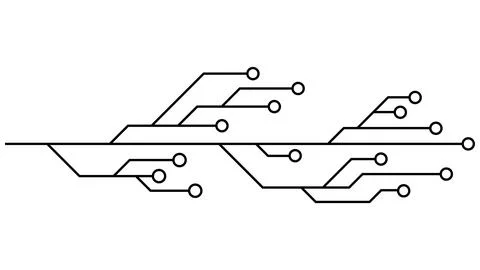 Printed circuit board PCB tracks isolated on white background. Illustrazione stock
