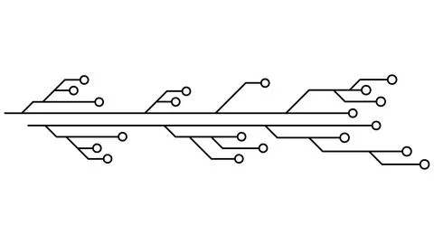 Printed circuit board PCB tracks isolated on white background. Illustrazione stock