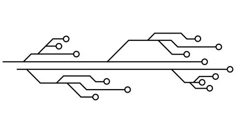 Printed circuit board PCB tracks isolated on white background. Stock Illustration