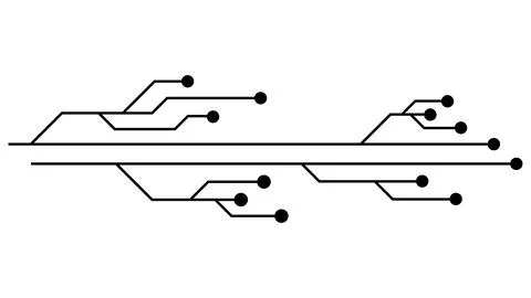 Printed circuit board PCB tracks isolated on white background. Technical clipart Stock Illustration