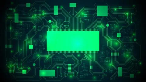 Printed circuit board processor, microchips binary code. Abstract background Stock Illustration