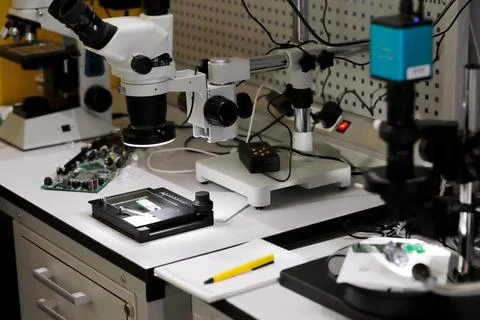 Printed circuit board quality control laboratory Stock Photos