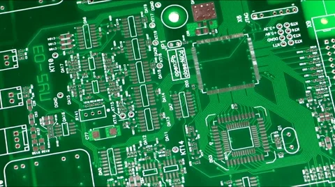Printed circuit board rotation closeup green electronic background Stock Footage 63658018