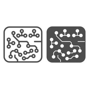 Printed circuit board square shape with diodes line and solid icon, electronics Stock Illustration