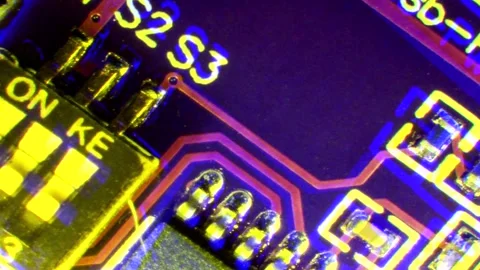 Printed Circuit Board Under The Microscope Optical Effect Stock Footage 284272271
