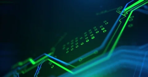 Printed circuit board video. Motherboard. Blue and green digital technology back Stock Footage