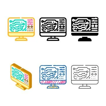 Printed circuit design electronics color icon vector variety Stock Illustration