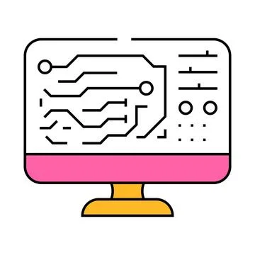 Printed circuit design electronics icon color illustration Stock Illustration