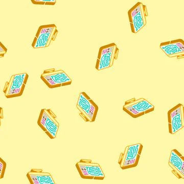 Printed circuit design electronics isometric icon seamless pattern Stock Illustration